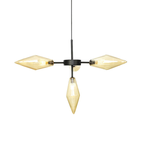 Modern Amber Glass Pendant Chandelier - Black Finish 4 Tapered Heads