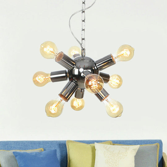 Contemporary Chrome Starburst Chandelier: 9/12 Bulbs Hanging Ceiling Pendant Light