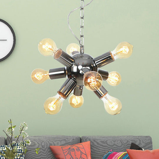 Contemporary Metal Starburst Chandelier - 9/12 Bulbs Chrome Finish