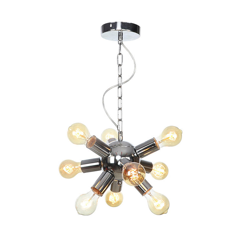 Contemporary Chrome Starburst Chandelier: 9/12 Bulbs Hanging Ceiling Pendant Light