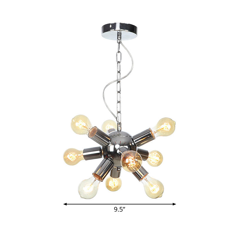 Contemporary Chrome Starburst Chandelier: 9/12 Bulbs Hanging Ceiling Pendant Light