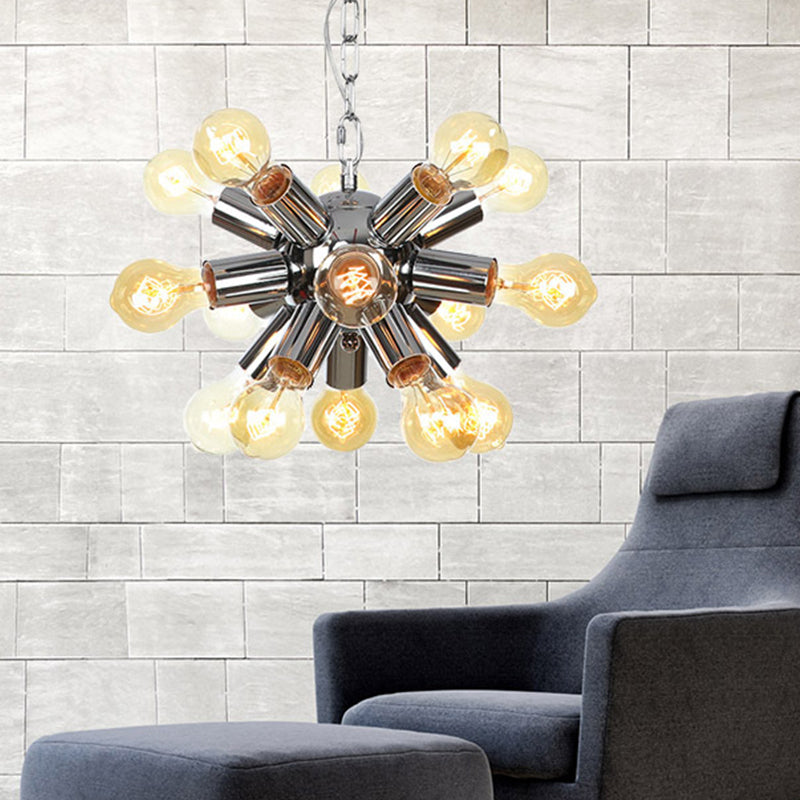 Contemporary Chrome Starburst Chandelier: 9/12 Bulbs Hanging Ceiling Pendant Light