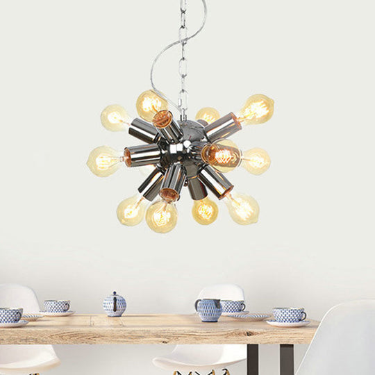 Contemporary Chrome Starburst Chandelier: 9/12 Bulbs Hanging Ceiling Pendant Light