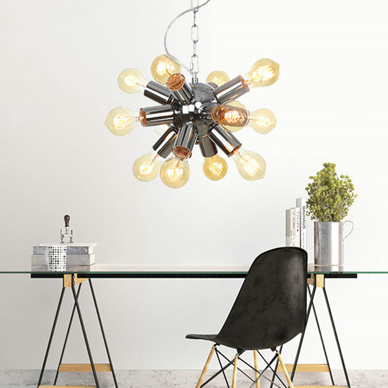 Contemporary Chrome Starburst Chandelier: 9/12 Bulbs Hanging Ceiling Pendant Light