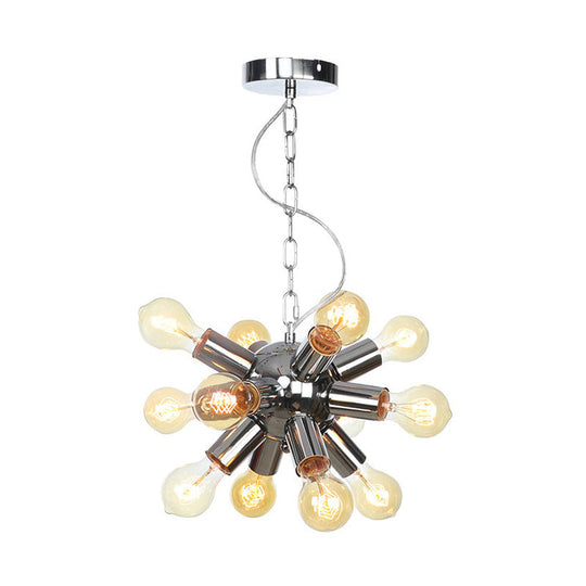 Contemporary Chrome Starburst Chandelier: 9/12 Bulbs Hanging Ceiling Pendant Light