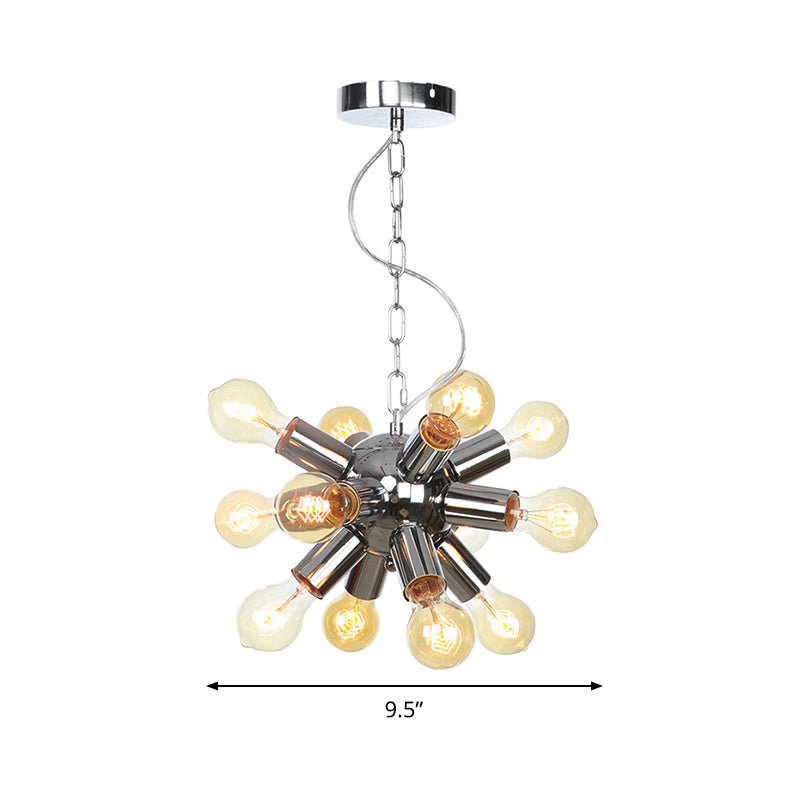 Contemporary Chrome Starburst Chandelier: 9/12 Bulbs Hanging Ceiling Pendant Light