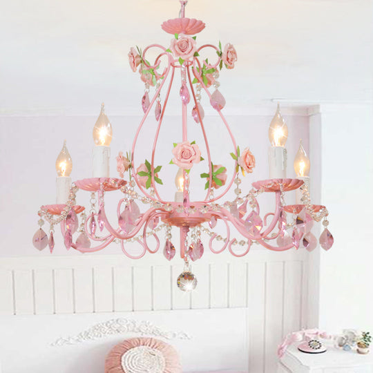 Traditional Crystal Pink Pendant Chandelier - Ceiling Fixture For Living Room (3 5 Or 8 Lights)