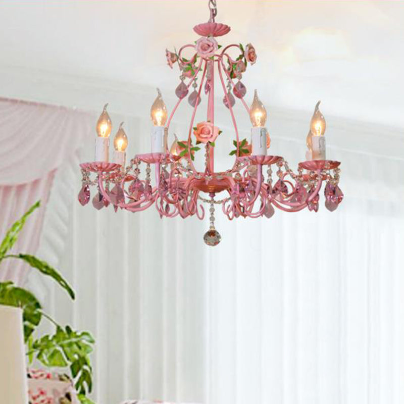 Traditional Crystal Pink Pendant Chandelier - Ceiling Fixture For Living Room (3 5 Or 8 Lights)