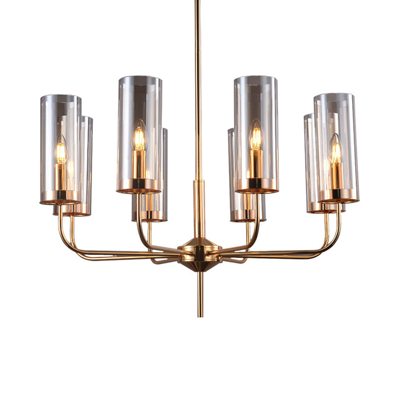 Modern Cognac Glass Cylinder Chandelier - 8 Bulb Pendant Light For Dining Room