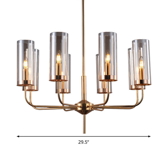 Cognac Glass Cylinder Chandelier: Modern 8 Bulb Pendant Ceiling Light for Dining Room