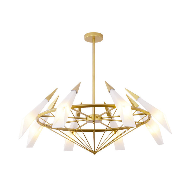 Modern Tapered Pendant Chandelier - Cream/Green Glass 8 Heads Living Room Hanging Light Kit