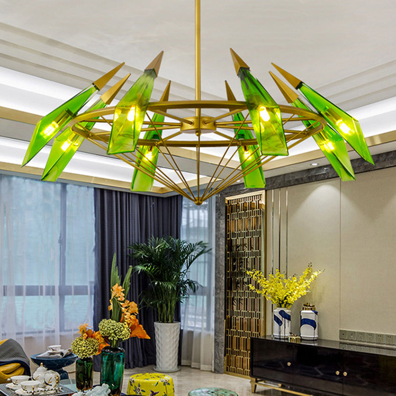 Lustre à suspension conique : verre crème/vert contemporain, 8 têtes, kit d'éclairage suspendu pour salon