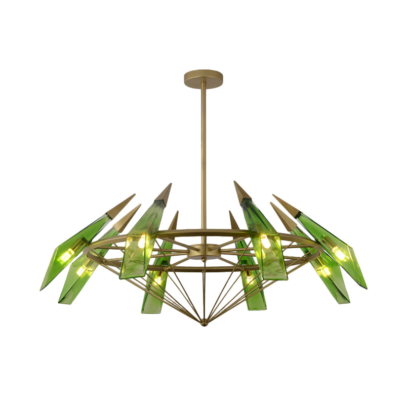 Lustre à suspension conique : verre crème/vert contemporain, 8 têtes, kit d'éclairage suspendu pour salon