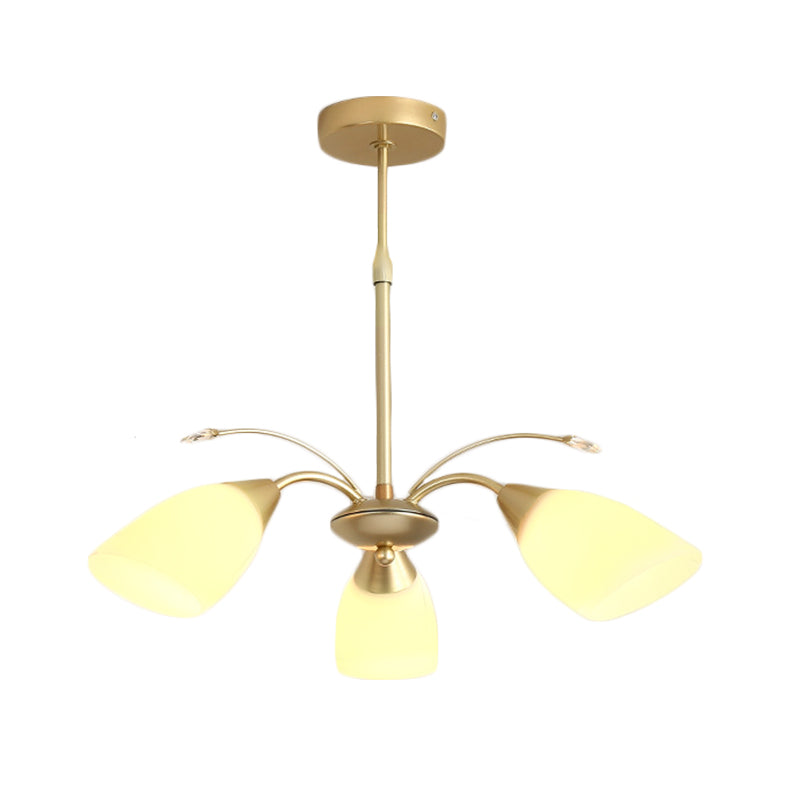 Modernist Gold Flared Chandelier With 3/6 Bulbs: Elegant Hanging Pendant Light And White Glass Shade