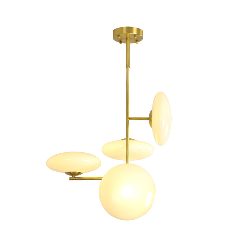 Modern Gold Chandelier with Opal Glass Shades - 4-Head Living Room Ceiling Fixture