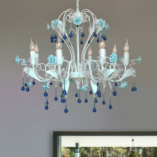 Traditional Candelabra Ceiling Chandelier With Clear Crystal Glass - 8 Pink/Blue Hanging Lights For