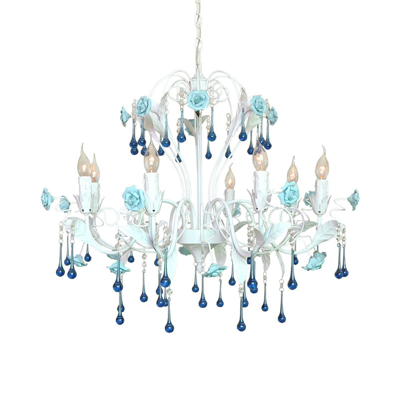 Traditional Candelabra Ceiling Chandelier With Clear Crystal Glass - 8 Pink/Blue Hanging Lights For