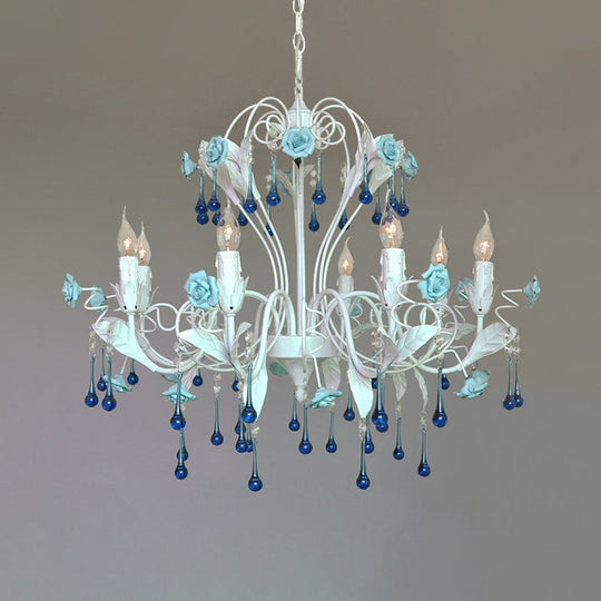 Traditional Candelabra Ceiling Chandelier With Clear Crystal Glass - 8 Pink/Blue Hanging Lights For