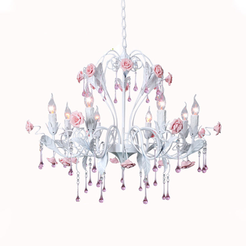 Traditional Candelabra Ceiling Chandelier With Clear Crystal Glass - 8 Pink/Blue Hanging Lights For