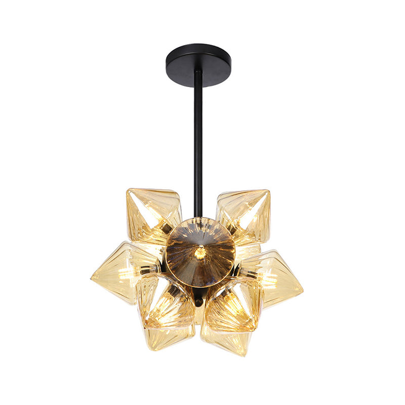 Contemporary Amber Glass Diamond Chandelier Lamp - 9/12 Bulbs Hanging Pentant Light For Living Room