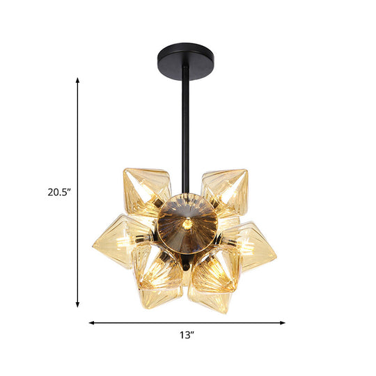 Contemporary Amber Glass Diamond Chandelier: Elegant Pendant Light with 9/12 Bulbs for Living Room