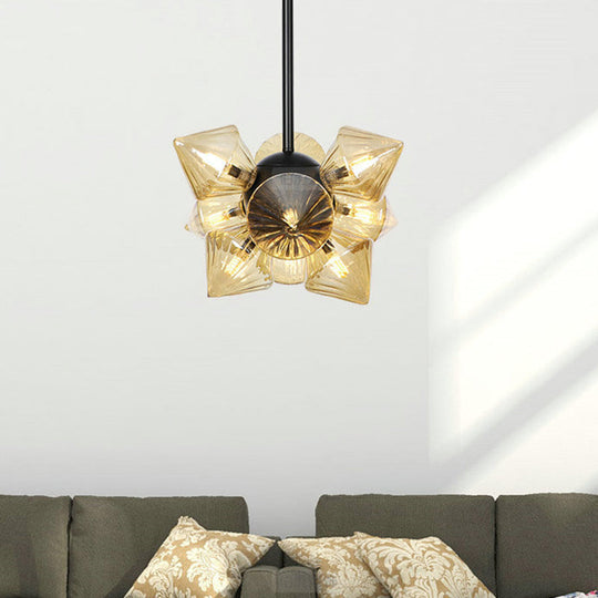 Contemporary Amber Glass Diamond Chandelier: Elegant Pendant Light with 9/12 Bulbs for Living Room