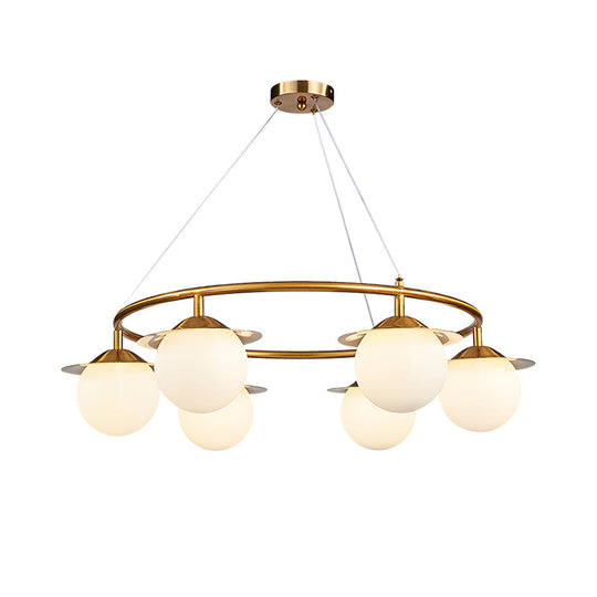 Modern Gold Sphere Chandelier with 6 Bulbs and White Glass - Stylish Suspension Lamp