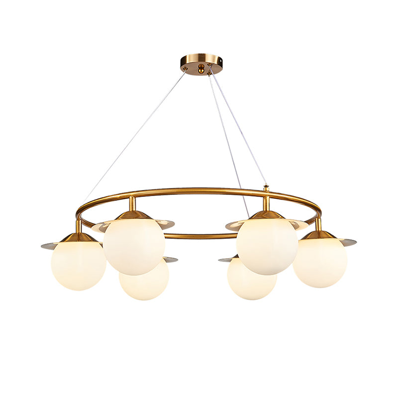 Modern Gold Sphere Chandelier With 6 Bulbs And White Glass Stylish Ceiling Suspension Lamp