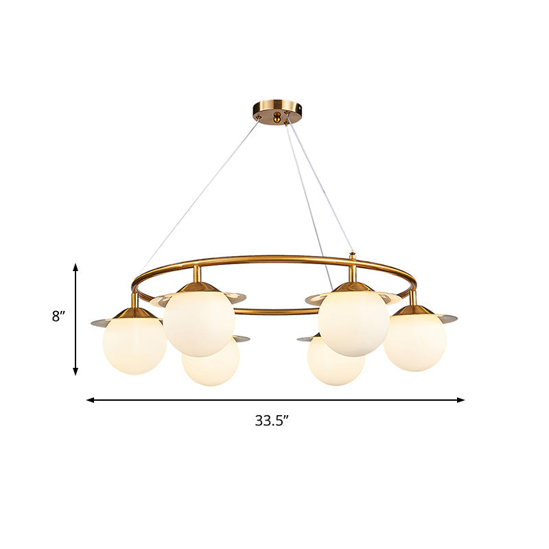 Modern Gold Sphere Chandelier with 6 Bulbs and White Glass - Stylish Suspension Lamp