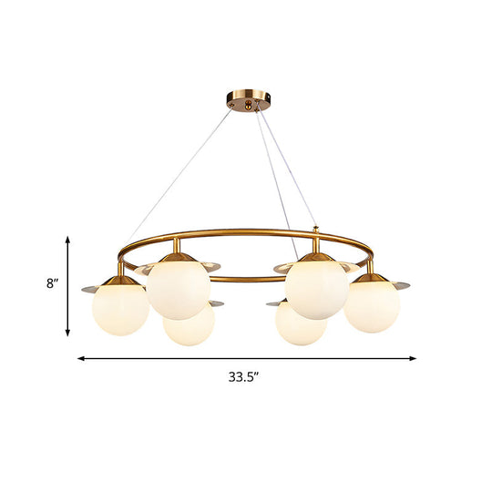 Modern Gold Sphere Chandelier with 6 Bulbs and White Glass - Stylish Suspension Lamp