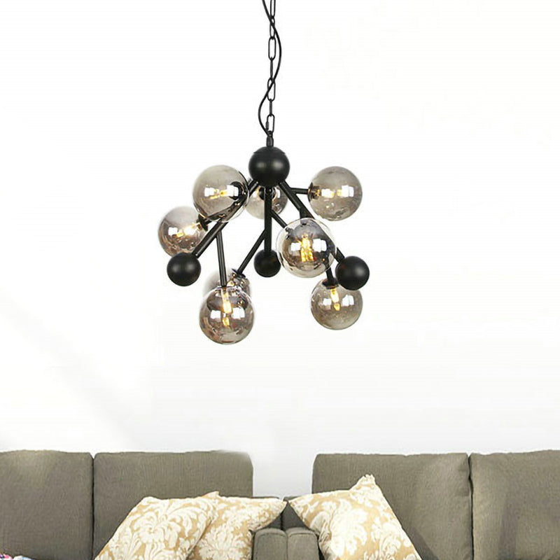 Smoke Gray Glass Modernist Spherical Chandelier - 9 Heads Suspended Lighting Fixture For Bedrooms