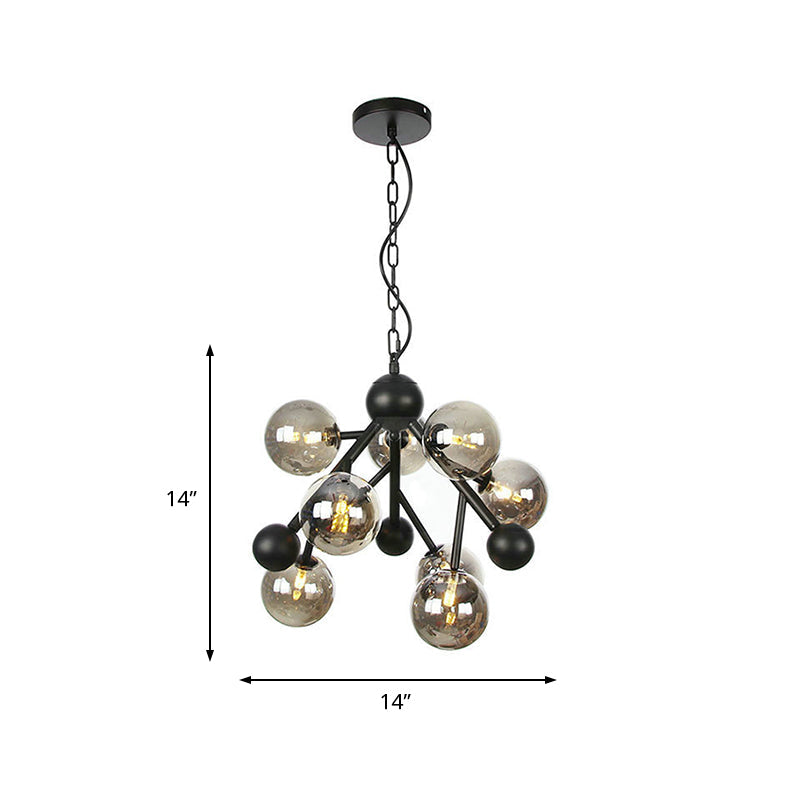 Sleek Spherical Chandelier: Modernist Smoke Gray Glass, 9 Heads, Bedroom Lighting Fixture