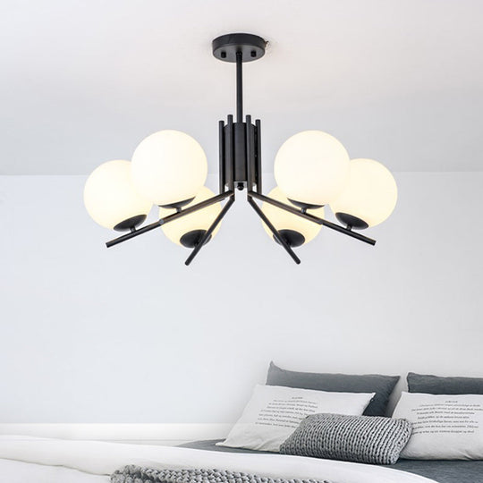 Modern Milky Glass Semi Flush Ceiling Mount Light Fixture With 6 Black Bulbs - Perfect For Bedrooms