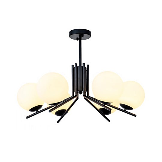 Milky Glass Global Semi Flush 6-Bulb Black Ceiling Mount Light for Modern Bedrooms