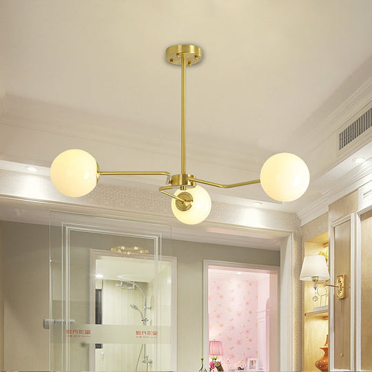 Modern Gold Ceiling Light with White Glass Shade - 3 Bulbs Semi Flush Mounted for Bedroom