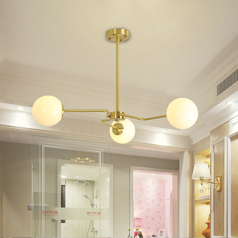 Modern Gold Ceiling Light With White Glass Shade - 3 Bulbs Semi Flush Mounted For Bedroom