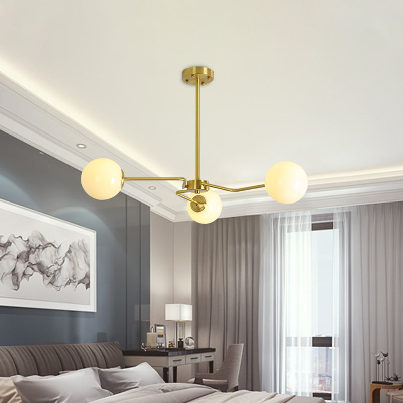 Modern Gold Ceiling Light with White Glass Shade - 3 Bulbs Semi Flush Mounted for Bedroom