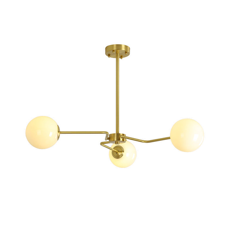 Modern Gold Ceiling Light with White Glass Shade - 3 Bulbs Semi Flush Mounted for Bedroom