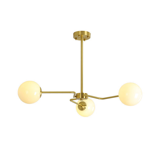 Modern Gold Ceiling Light With White Glass Shade - 3 Bulbs Semi Flush Mounted For Bedroom