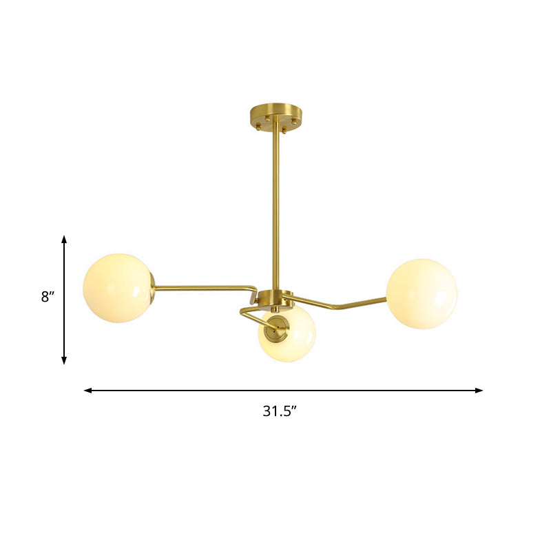 Modern Gold Ceiling Light with White Glass Shade - 3 Bulbs Semi Flush Mounted for Bedroom