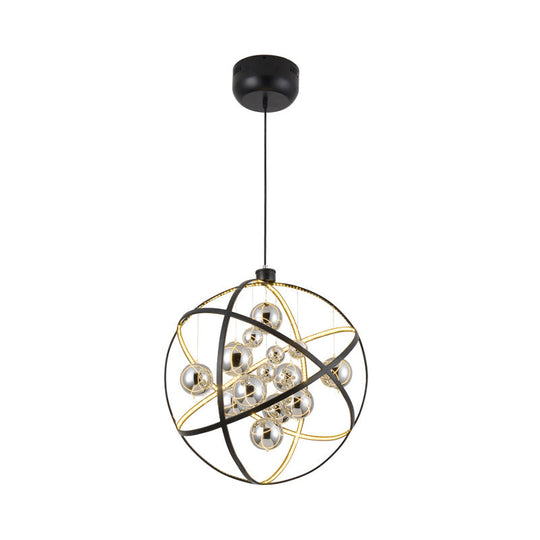 Modern Black Led Chandelier With Smoke Glass Pendant For Stylish Ceiling Lighting