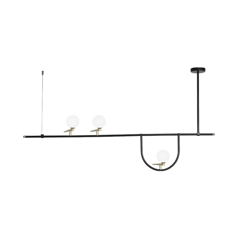 Minimal Metal Island Pendant Light With Opal Glass Shade (Black 3 Heads)