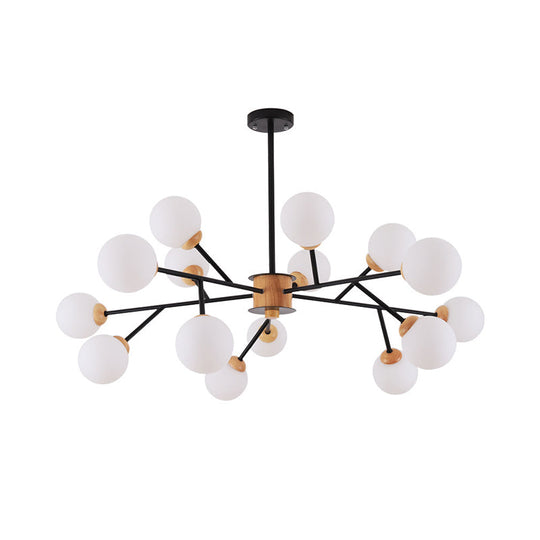 Contemporary Milky Glass Sphere Chandelier - 6/15 Head Pendant Lighting Fixture In White/Black