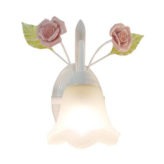 Ivory Glass Flower Wall Lamp Countryside Living Room Sconce Light Fixture