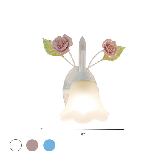 Ivory Glass Flower Wall Lamp Countryside Living Room Sconce Light Fixture