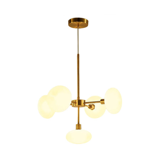 Modern White Glass Chandelier - 5 Head Gold Hanging Ceiling Light