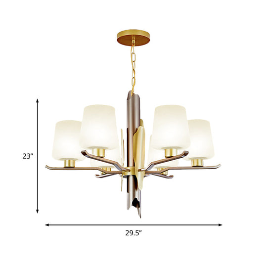 Gold Frosted Glass Conical Pendant Chandelier - Contemporary Ceiling Hanging Light With 6 Heads