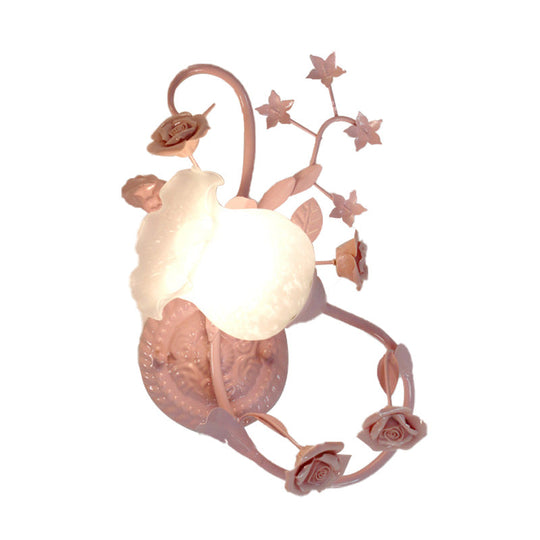 Countryside Glass Blossom Wall Lamp: Cream 1 Head Sconce Light In White/Pink - Left/Right Mount