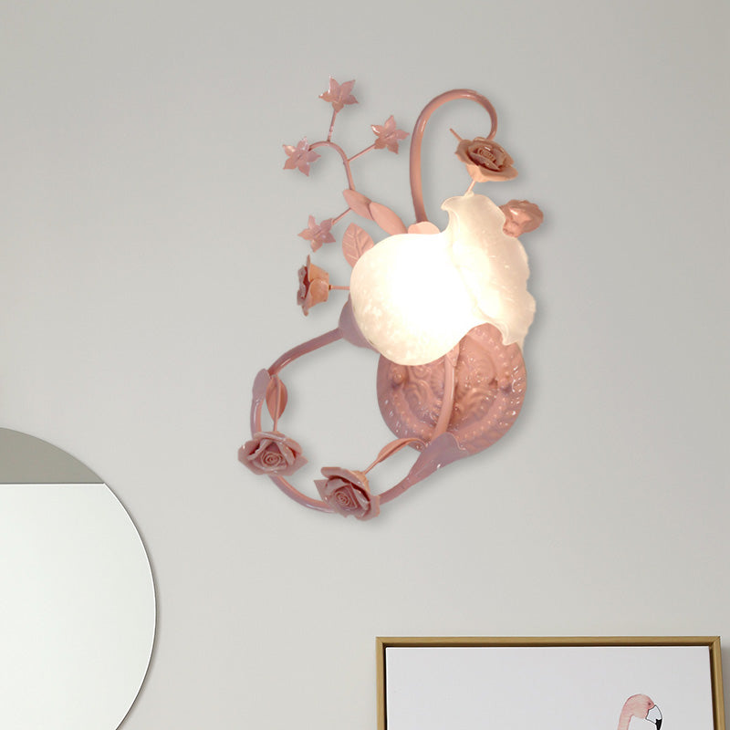 Countryside Glass Blossom Wall Lamp: Cream 1 Head Sconce Light In White/Pink - Left/Right Mount