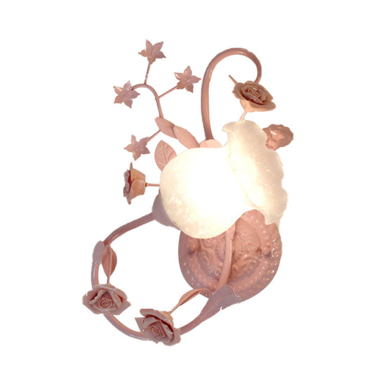 Countryside Glass Blossom Wall Lamp: Cream 1 Head Sconce Light In White/Pink - Left/Right Mount